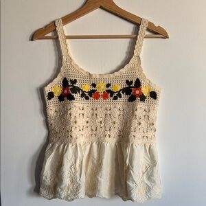Floral Crochet Cream Top
